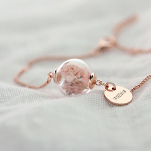 925er Personalisierte Armband - echte Blumen Armband mit Wunschgravur - Hochzeit Armband Blumen-rosegold- gold - Brautjungfern Geschenk A167