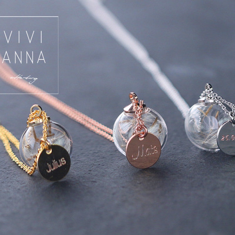 Simple fancy necklace with personalized disc • Silver/Gold/Rosegold • real dandelions • gift for her • handmade • K482