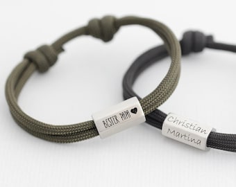 Herenarmband - Gepersonaliseerde armband met zeiltouwmotief - 6 zijden - Mat - Gegraveerde surfarmband van roestvrij staal - Familiearmband - Zilver-goud - A197