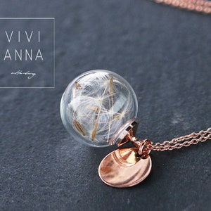 Simple fancy necklace with personalized disc Silver/Gold/Rosegold real dandelions gift for her handmade K482 image 3