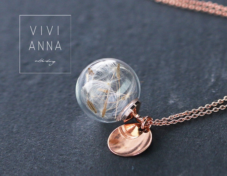 Simple fancy necklace with personalized disc Silver/Gold/Rosegold real dandelions gift for her handmade K482 image 3
