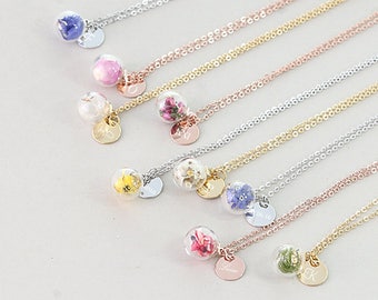 Personalisierte Kette mit echten Blüten • Wunschgravur • Veschiedene Blumen • Geschenk für sie • K451