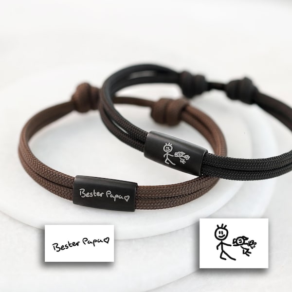 Kinderzeichung Armband - Personalisiertes Unisex Armband - Handschrift Armband - Surferarmband - Armband mit Gravur - Edelstahl - A193