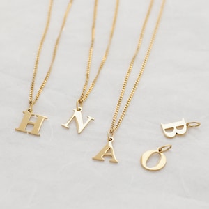 May include: Four gold necklaces with initial pendants. The pendants are the letters H, N, A, and O.