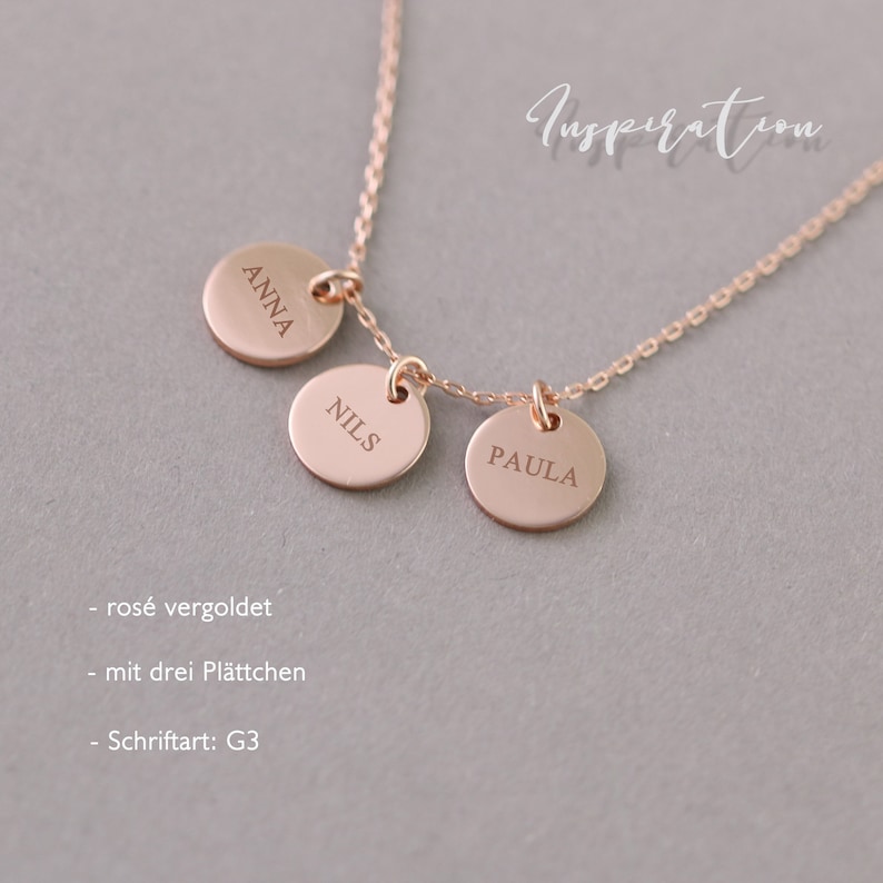 Halskette mit Plättchen Personalisierte Gravur Namenskette Initialenkette Hochzeit Familienkette MK001 Bild 3