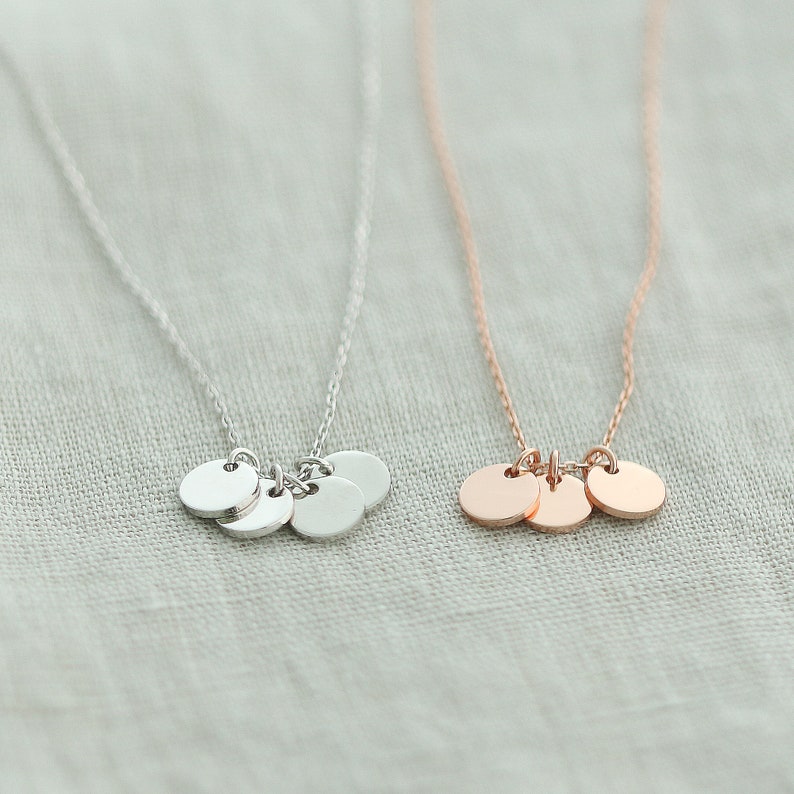 Personalized necklace with two mini discsengraved necklace in silver, gold and rose gold, for her PN015 image 2