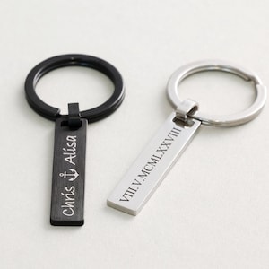 Porte-clés Personnalisés-Acier Inoxydable-Porte-clés Barre-Initiales Famille-Argent Noir Or-Étanche-SL007