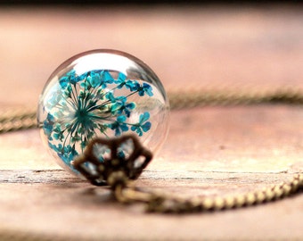 Bronze necklace with real anne’s lace • classical • Turquoise  - k100