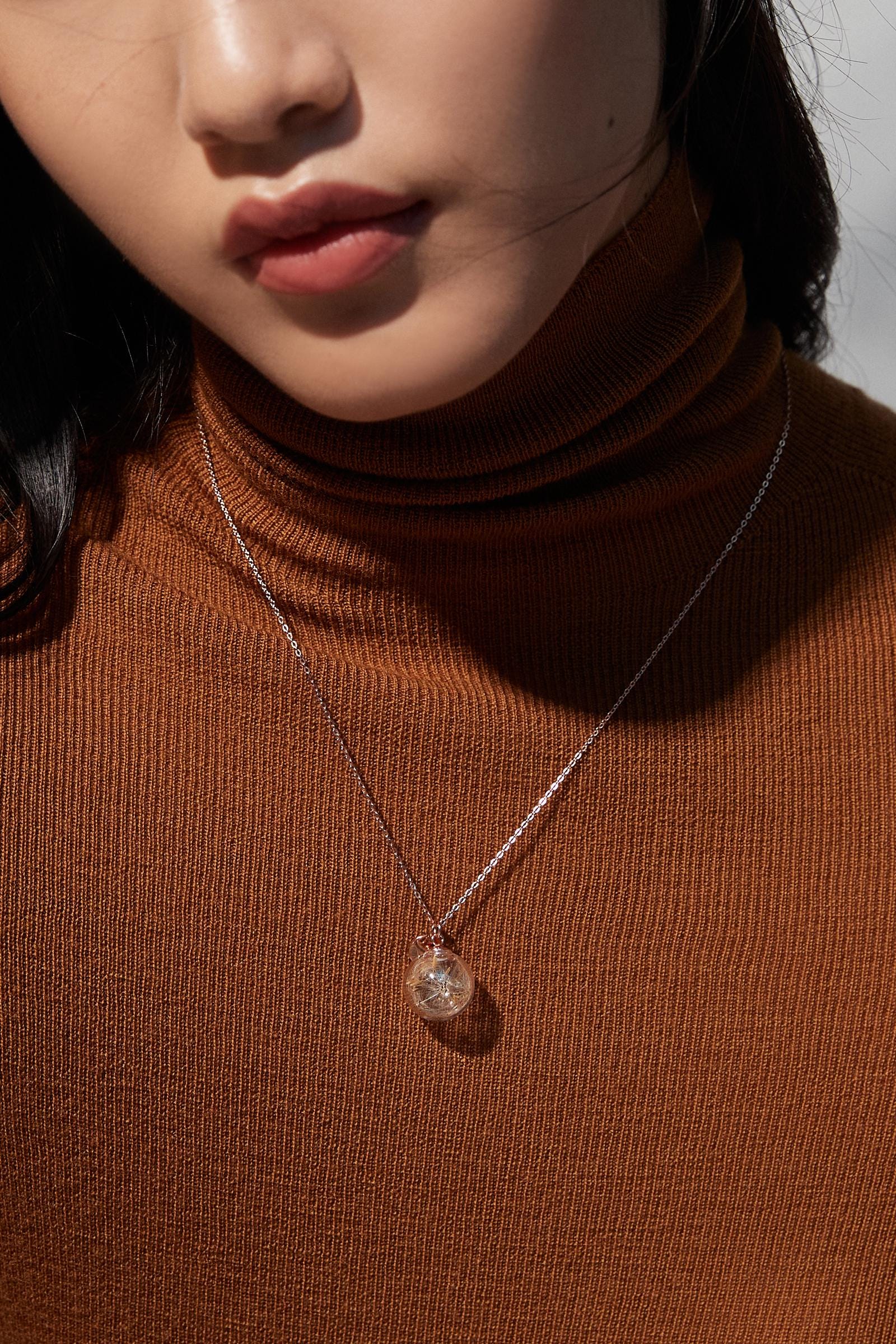 925er Silver necklace with real dandelions and personalized disc • Silver/Gold/Rosegold • real dandelions • gift for her • handmade • K510