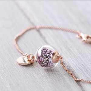 925 silver bracelet with real flowers - Purple - Personalized engraving - Purple dill flowers - Wedding gifts - A162