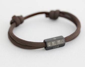 Herren Armband - Personalisiertes Segeltau Armband - Schwarz matt - Surferarmband - 6 Seiten - Familienarmband - Edelstahl  A197 schwarz