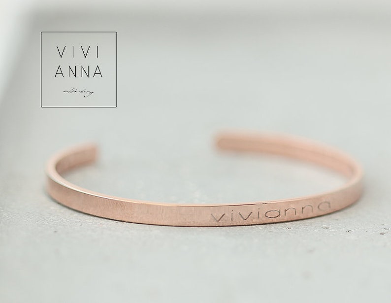 Personalisiertes Armreif mit Gravur Farbwahl, vivianna, Armreif in silber gold roségold, Geschenk für sie A104 image 5