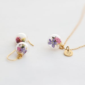 Personalisiertes Schmuckset mit echten Blumen 925er Sterling Silber silber gold roségold Geschenk für sie set022 Bild 1