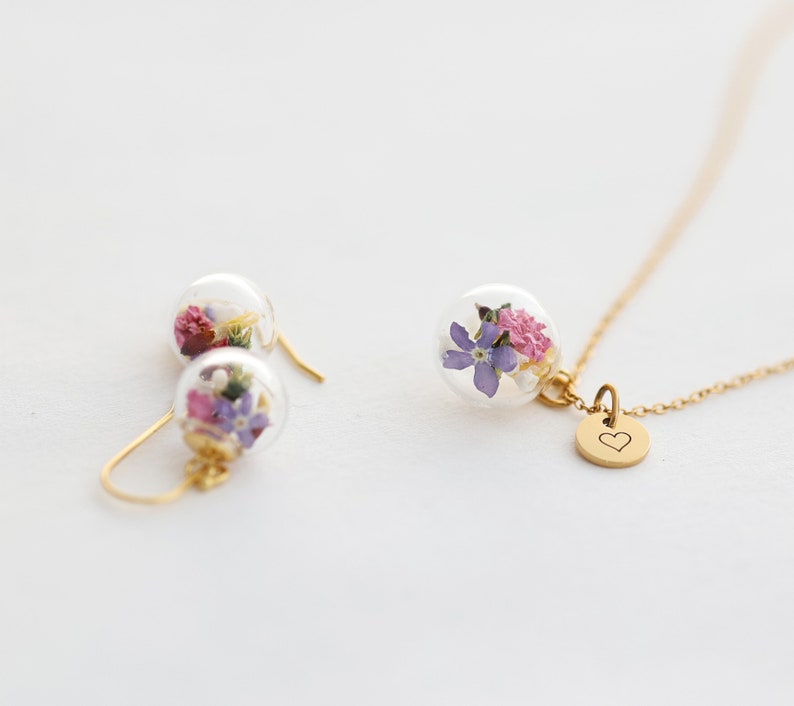 Personalisiertes Schmuckset mit echten Blumen 925er Sterling Silber silber gold roségold Geschenk für sie set022 Bild 1