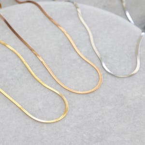 Herringbone Necklace - Snake Chain - Women&#39;s Choker Necklace - Flat Stainless Steel Snake Chain - Gold, Silver,   - K547