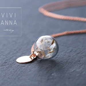 Simple fancy necklace with personalized disc Silver/Gold/Rosegold real dandelions gift for her handmade K482 image 2
