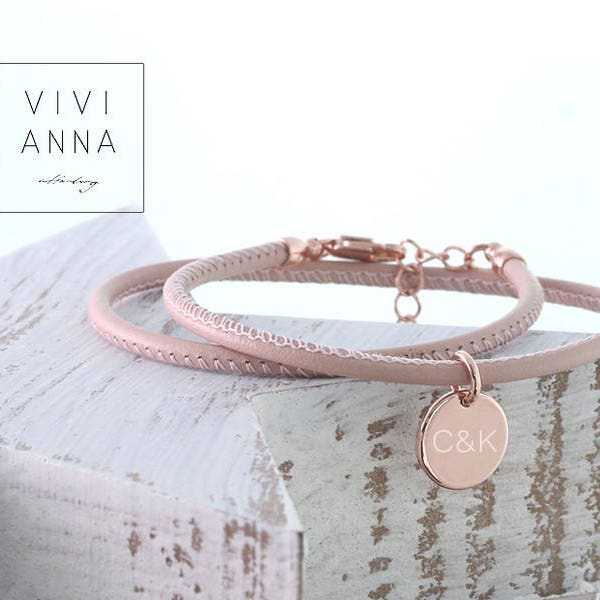 Nappa Leather Wrap Bracelet with engraving disc ·Wrap Boho Bracelet Leather • personalized bracelets for women • Personalized Gift - A121