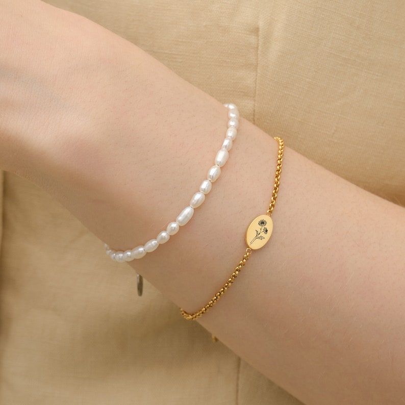 Personalisiertes Armband Geburtsblumen Armband Edelstahl Silber, Gold oder Rosé Gold a180 Bild 2