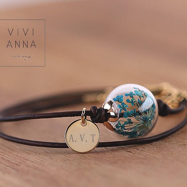 Enjoyment of life • Love life • queen anne's lace  • Personalized leather bracelet • best custom gift - A139d