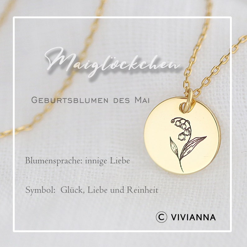 Geburtsblumen Halskette Personalisierte Gravur Florale Halskette Rundes Plättchen Namenskette Geschenk für sie MK004 Bild 5