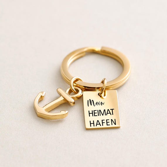 Heimathafen Schlüsselanhänger - personalisierter Schlüsselbund - Anker Schlüsselring - Familien Initialen - Edelstahl - SL001