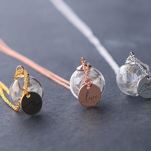 Personalisierte 925er Silber Kette mit echten Pusteblumen - Wunschgravur - Geschenk für Sie - Handgemacht - K482
