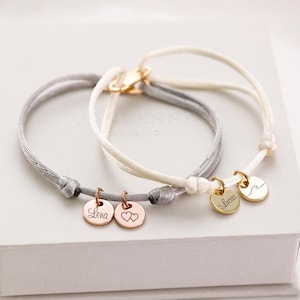 Personalized satin bracelet with a stainless steel pendant - Name bracelet - Friendship bracelet - Adjustable satin bracelet - AE021