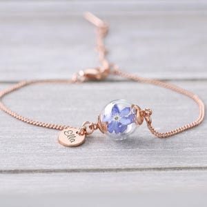 925 Sterling Silver Bracelet with Real Forget-Me-Nots - Real Flowers -   - Wedding Bracelet - Gift for Girlfriend - A050S