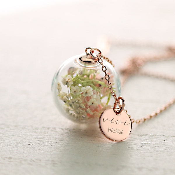 925er Silber Personalisierte echte Blumen Kette rosegold - Blumen Kette - echte Blumen Kette - Geschenk für Mama - Geschenk für sie -  K514