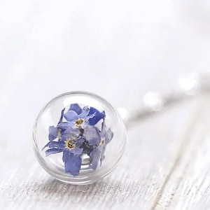 Halsband i 925 sterlingsilver med riktiga förgätmigej - 925 guldpläterad - 925 roséguldpläterad - minnessak - riktiga blommor - K311