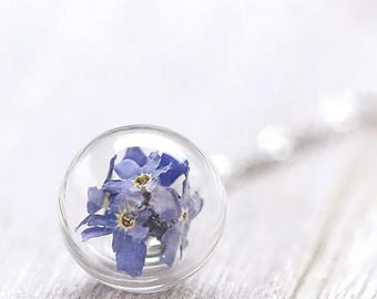 925 Silver Necklace with Real Forget-Me-Nots – 925 Gold-Plated – 925 Rose Gold-Plated – Memory – Real Flowers – K311