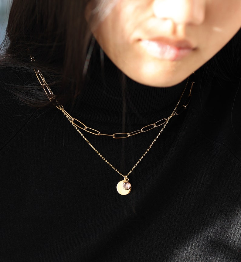 Link chain Layered necklace Y chain Stainless steel Gold Rose gold Silver K526 image 5