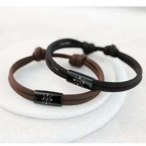 Herren Armband - Personalisiertes Segeltau Armband - Wunschgravur - Surferarmband - Partnerarmband- Armband mit Gravur - Edelstahl  A207