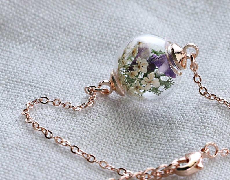 Personalisierte Armband echte Blumen Armband mit oder ohne Wunschgravur Hochzeit Armband Blumen Brautjungfern Geschenk A172 imagem 4