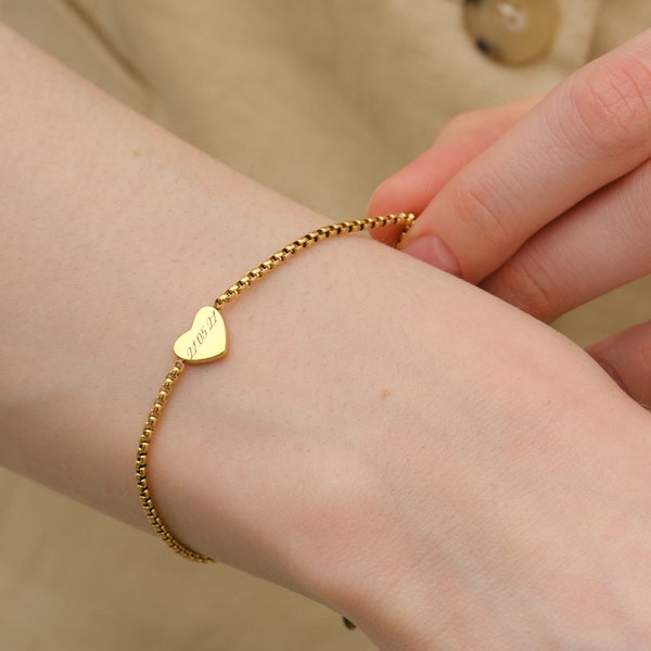 Personalisiertes Herz Armband - Herz Armkette -  Edelstahl - Silber, Gold oder Rosé Gold - a176