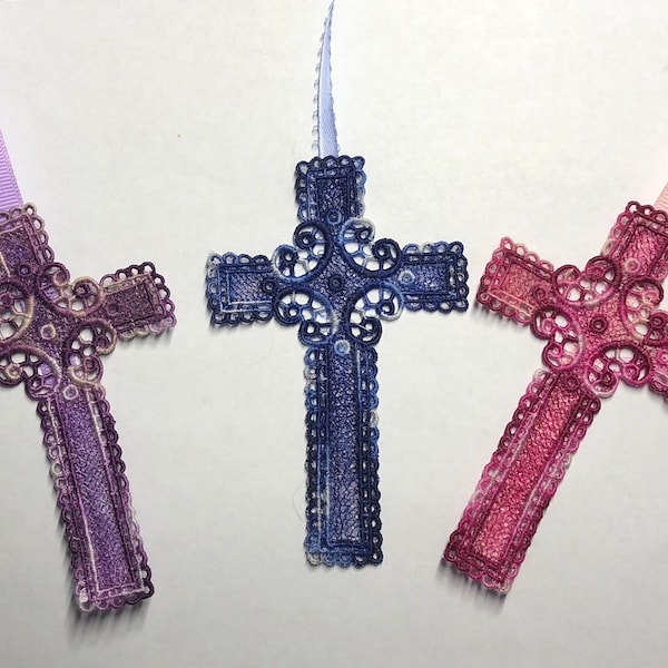 Machine Embroidery, Crocheted Lace Cross Bookmark