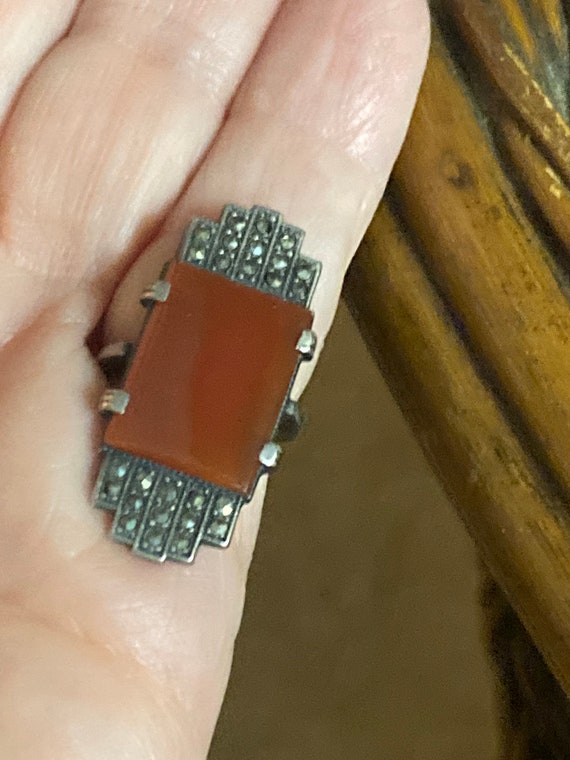 Authentic Art Deco sterling carnelian ring with ol