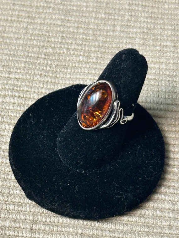 vintage sterling silver amber stone ring