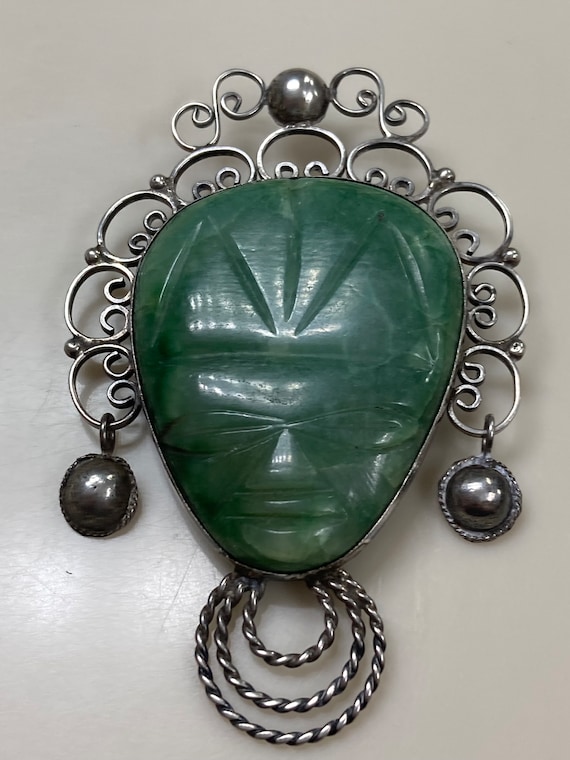Old silver Mexico face large brooch