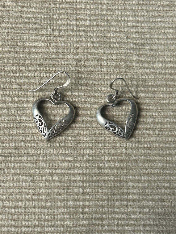 vintage sterling silver heart dangle earrings