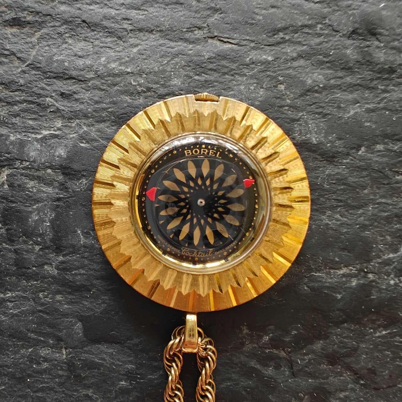 REDUCED Vintage Ernest Borel kaleidoscope cocktail pendant watch with necklace - runs and keeps time