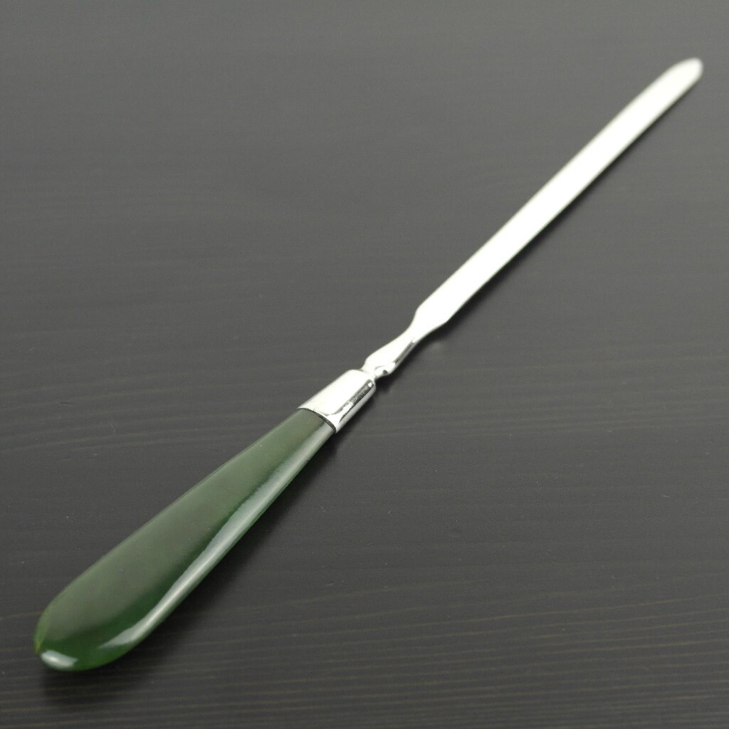 Image of Antique C.1905 Solid Silver Letter Opener Jade Nephrite Handle London British 925