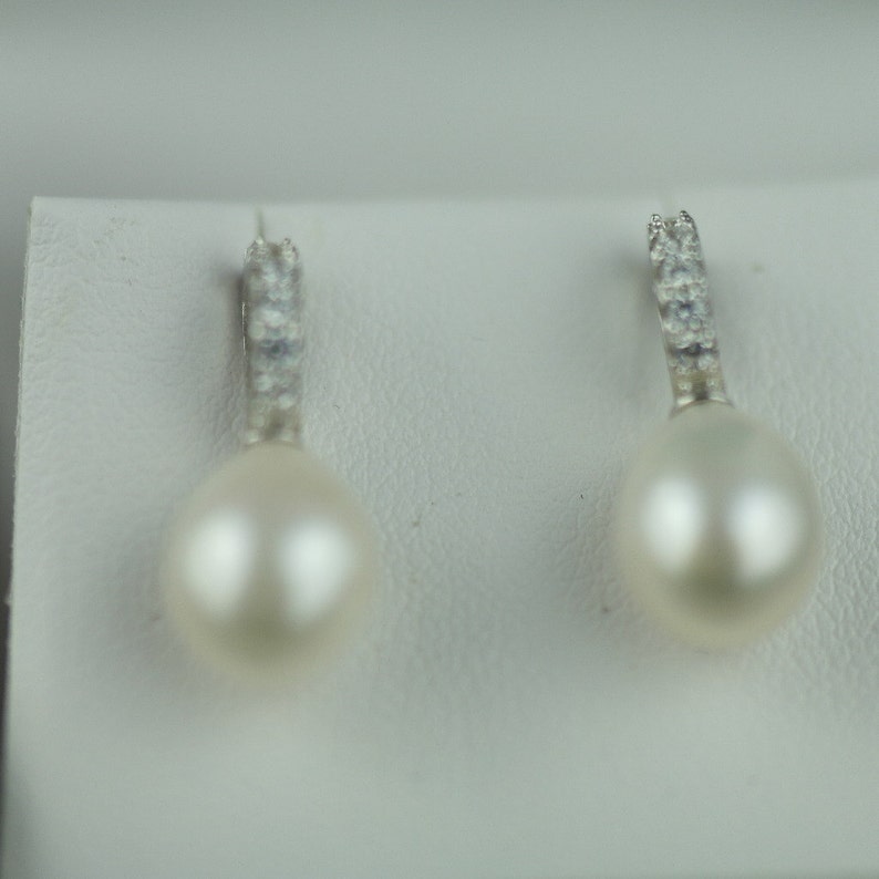 Stunning sterling silver Cultured pearls earrings with clear stones Lucoral 925 boxed