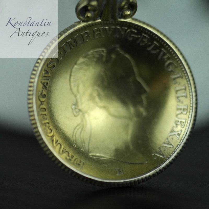 Image of Antique 1835B Gold Plated Solid Silver 20 Kreuzer Coin Spoon Franc Austrian Holy Roman Empire 800