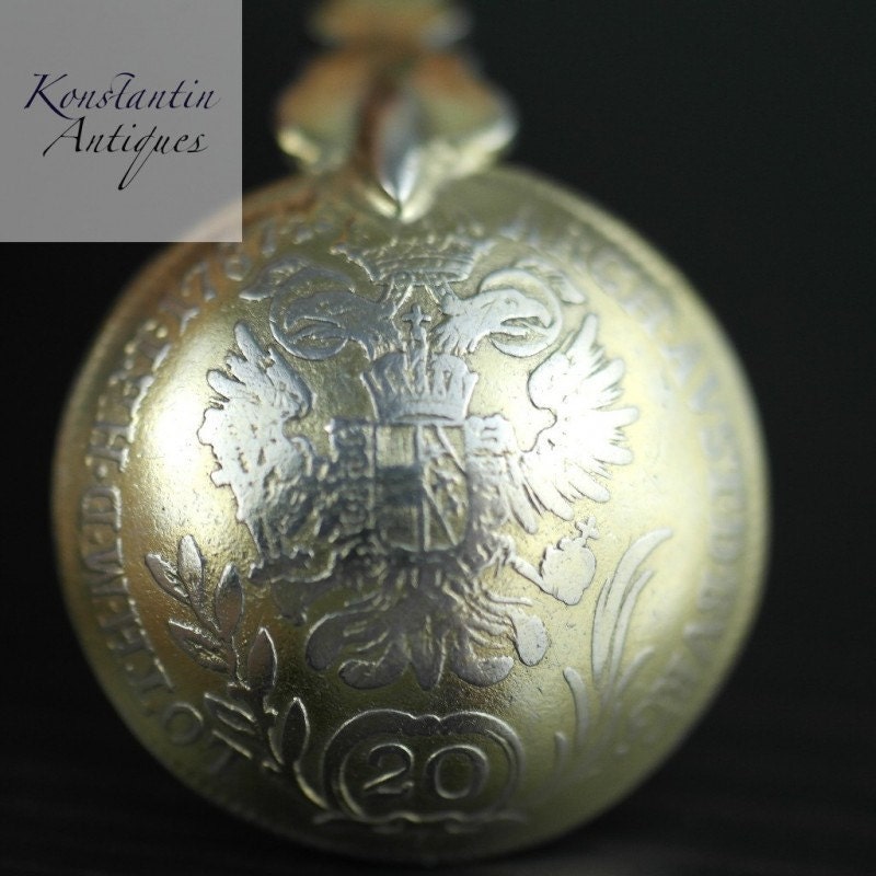 Image of Antique 1787 Gold Plated Solid Silver 20 Kreuzer Coin Spoon Ioseph Austrian Holy Rome Empire 800 German