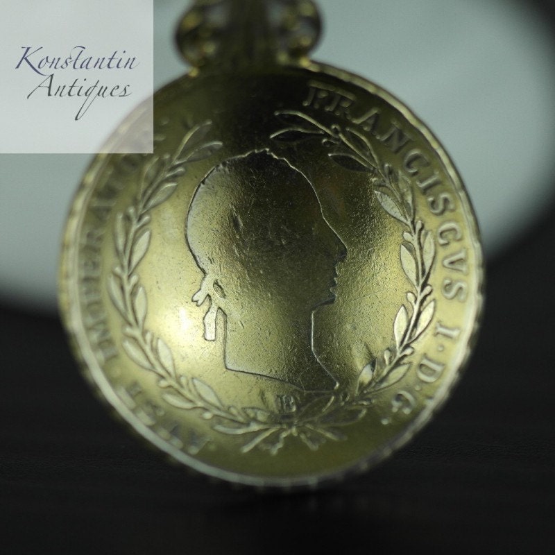 Image of Antique 1830 Gild Silver 20 Kreuzer Coin Spoon Franciscvs Austrian Empire 800