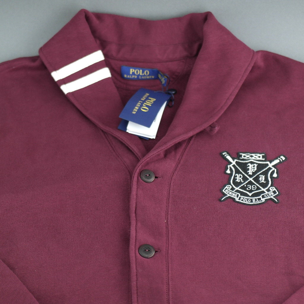 Image of Polo Ralph Lauren Cotton Blend Fleece Cardigan Burgundy