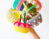 Handmade Swedish Beaded Baskets // Scandinavian vintage folk accessories // Design No. 4: Circus (Neon Pink)