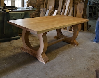 Handmade Oak Refectory Dining Table with Curved Base