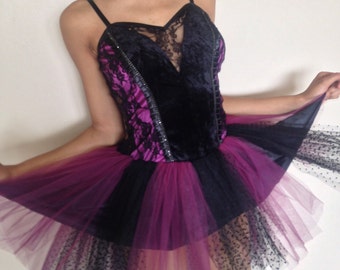 Vtg 90's FAIRY DOLLY black purple tutu Kawaii costume dress XS/S